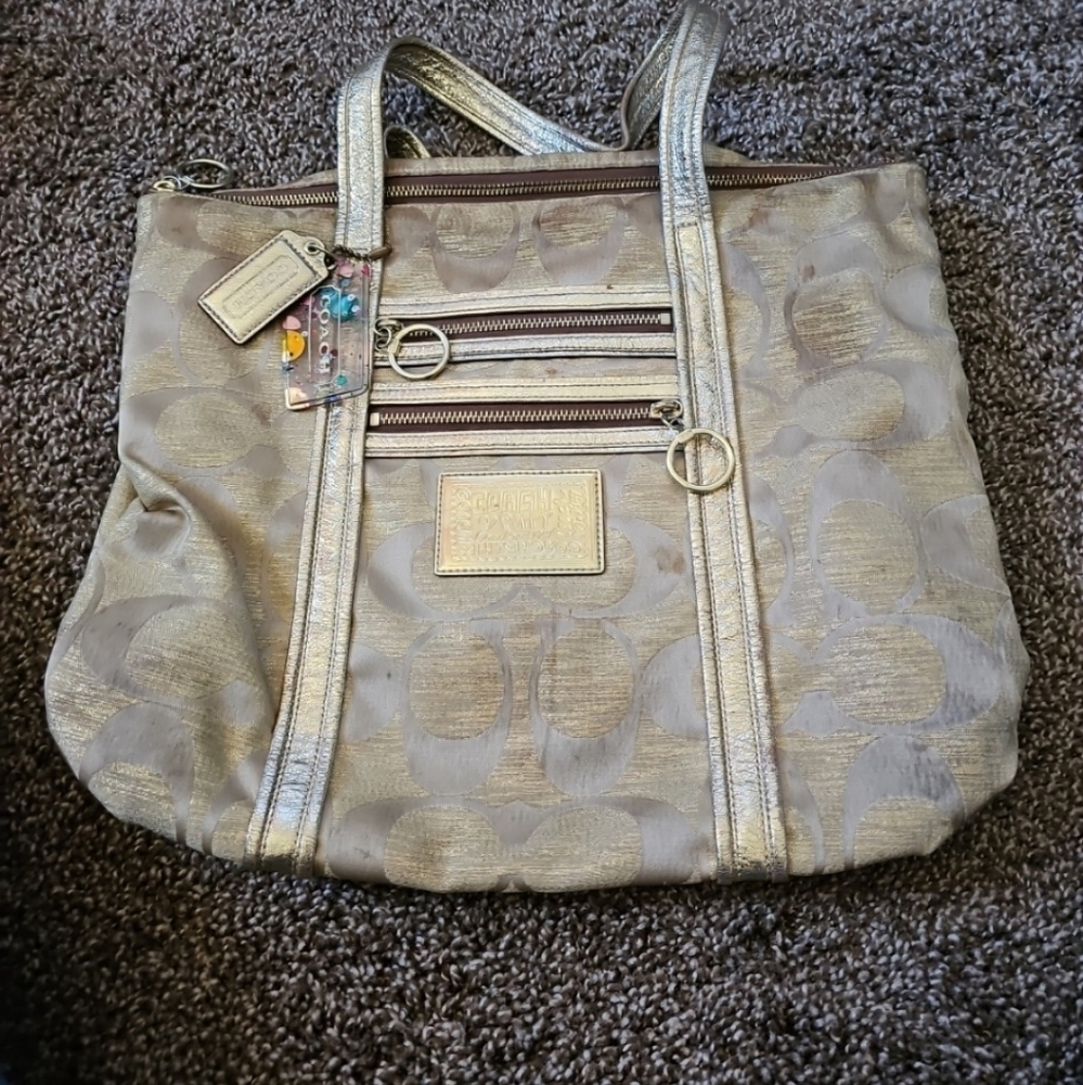 Coach Metallic Gold and Tan Women's Tote Bag